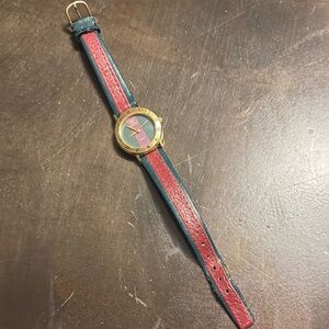 Red and Green Gucci Vintage Watch W/  Leather Strap..